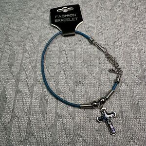 Cross Pendant Adjustable Charm Bracelet Blue